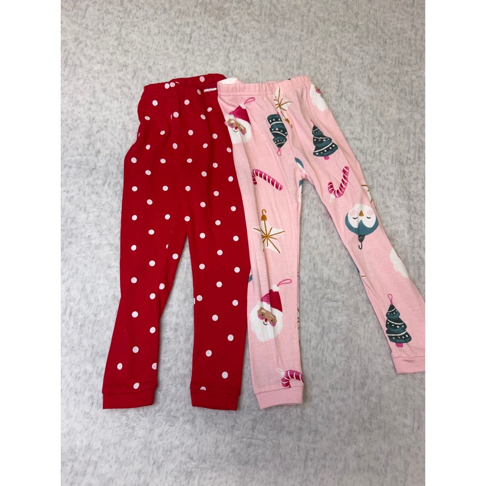 Carters Just One You Toddler 2T Christmas Pajama Pants 2 pair Red Pink Santa PJs